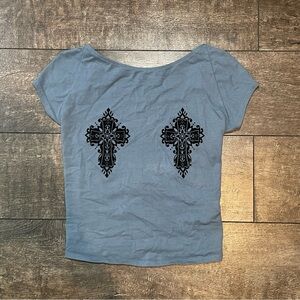 Kimchi Blue cross blue & gray top with a low back